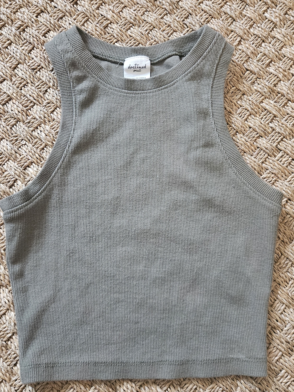 Women's Olive Ribbed Cropped Tank Top by Destined